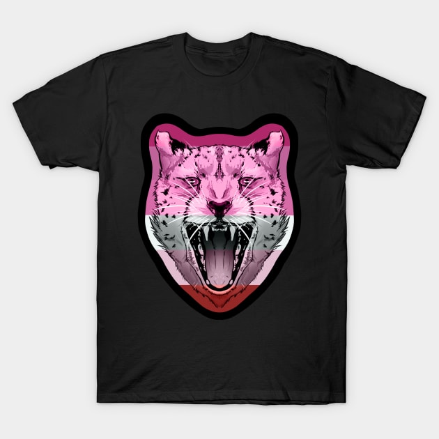 illustrated CHEETAH PRIDE series (lipstick lesbian pride flag) T-Shirt by illustratelaw